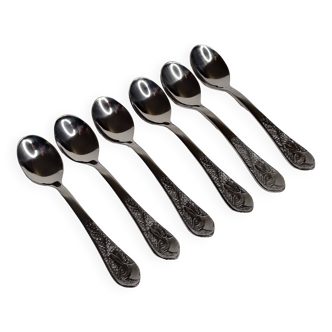 Set of six "Burgsil" stainless steel teaspoons with rabbit decoration