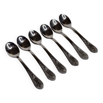 Set of six "Burgsil" stainless steel teaspoons with rabbit decoration