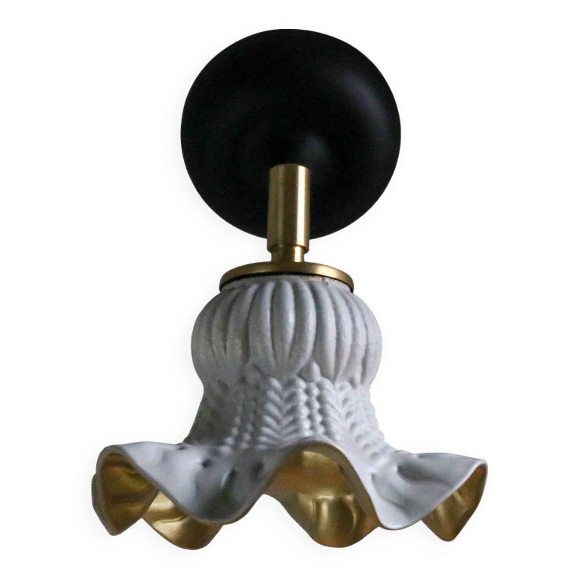 Antique wall light in gray and gold painted glass - brass socket