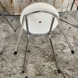 SOUDEXVINYL Chair Pair Chrome Metal + White Skai 70s Vintage #