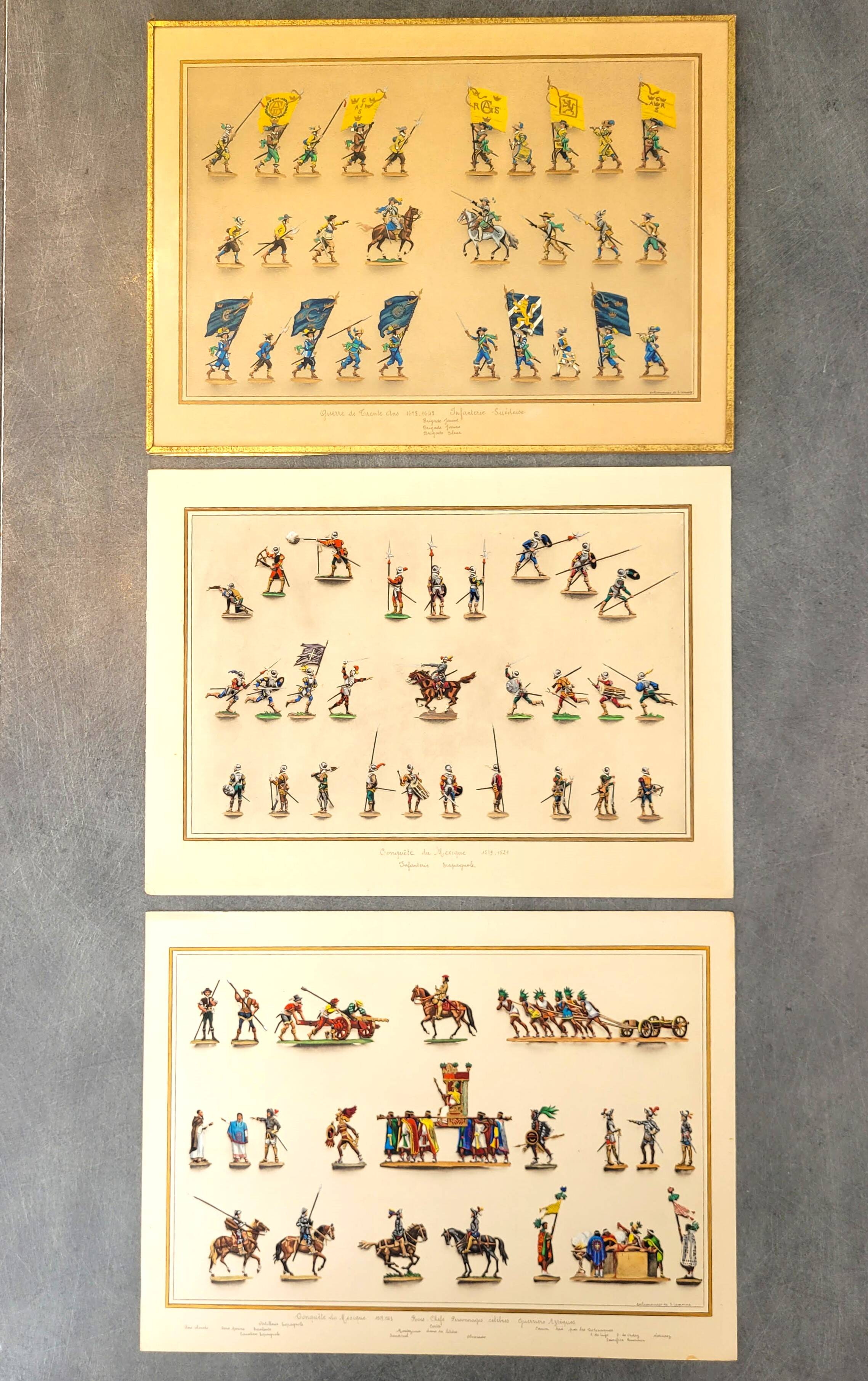 Set of 3 illuminated plates by S. Lemoine