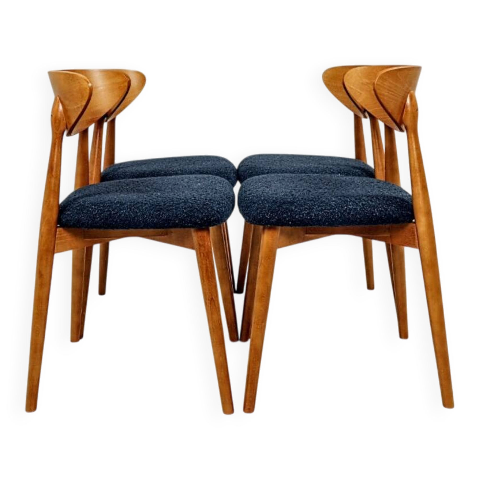 Vintage Scandinavian boucle navy blue chairs set of 4