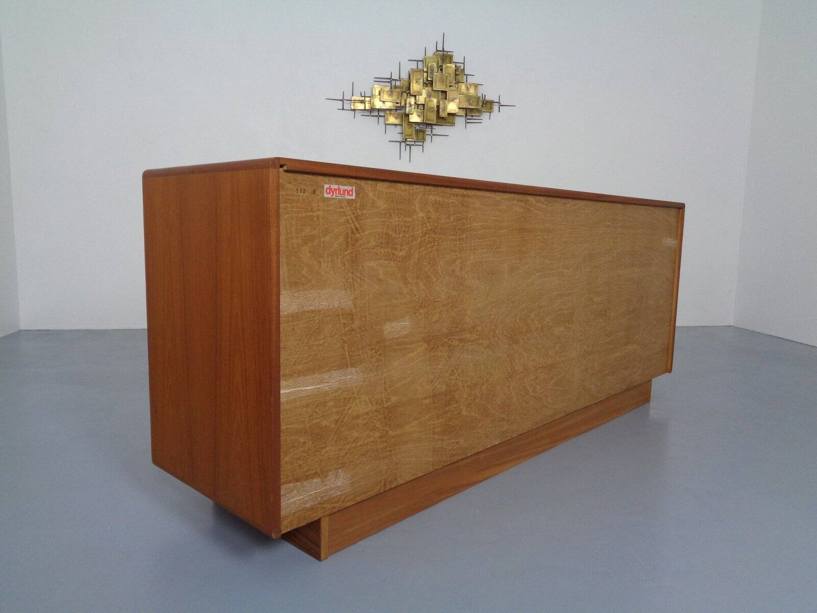 Large teak tambour sideboard from Dyrlund, Denmark, 1970s.