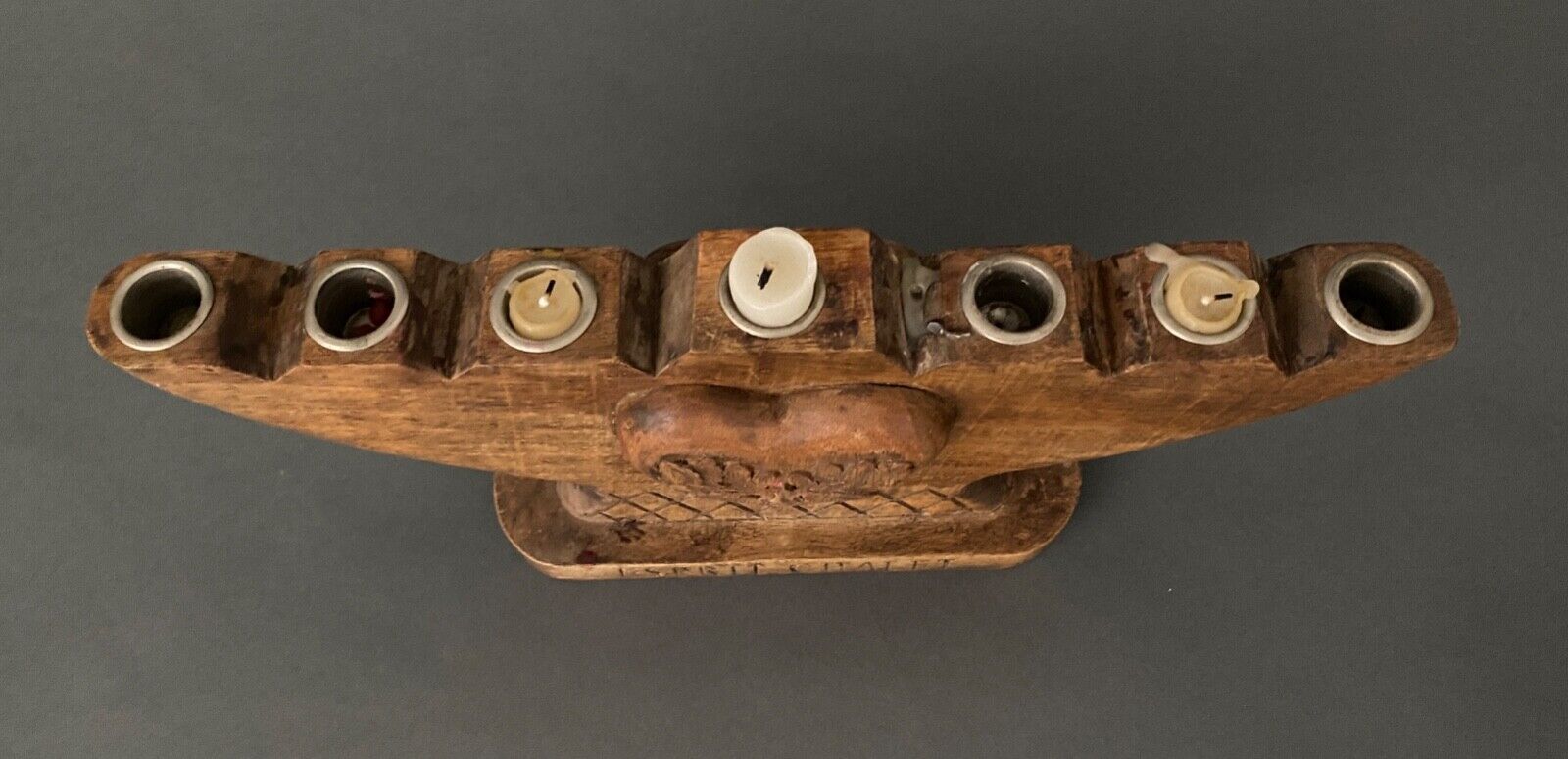 Candlestick with seven burners carved wood Spirit Chalet XXe