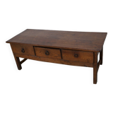 Table basse rustique en châtaignier de ferme espagnole du XVIIIe siècle