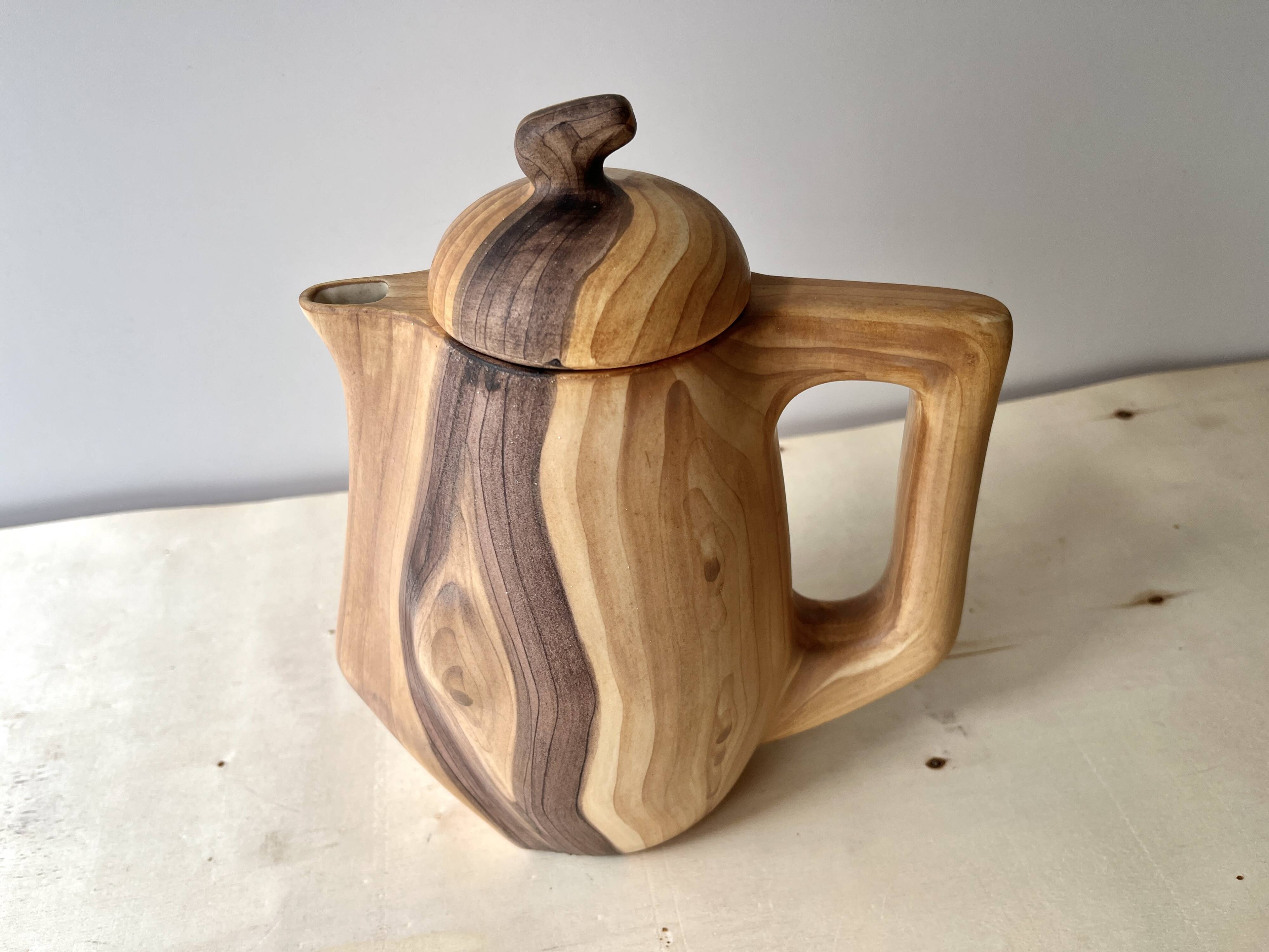 Vintage Grandjean Jourdan Vallauris faux wood coffee maker + sugar bowl