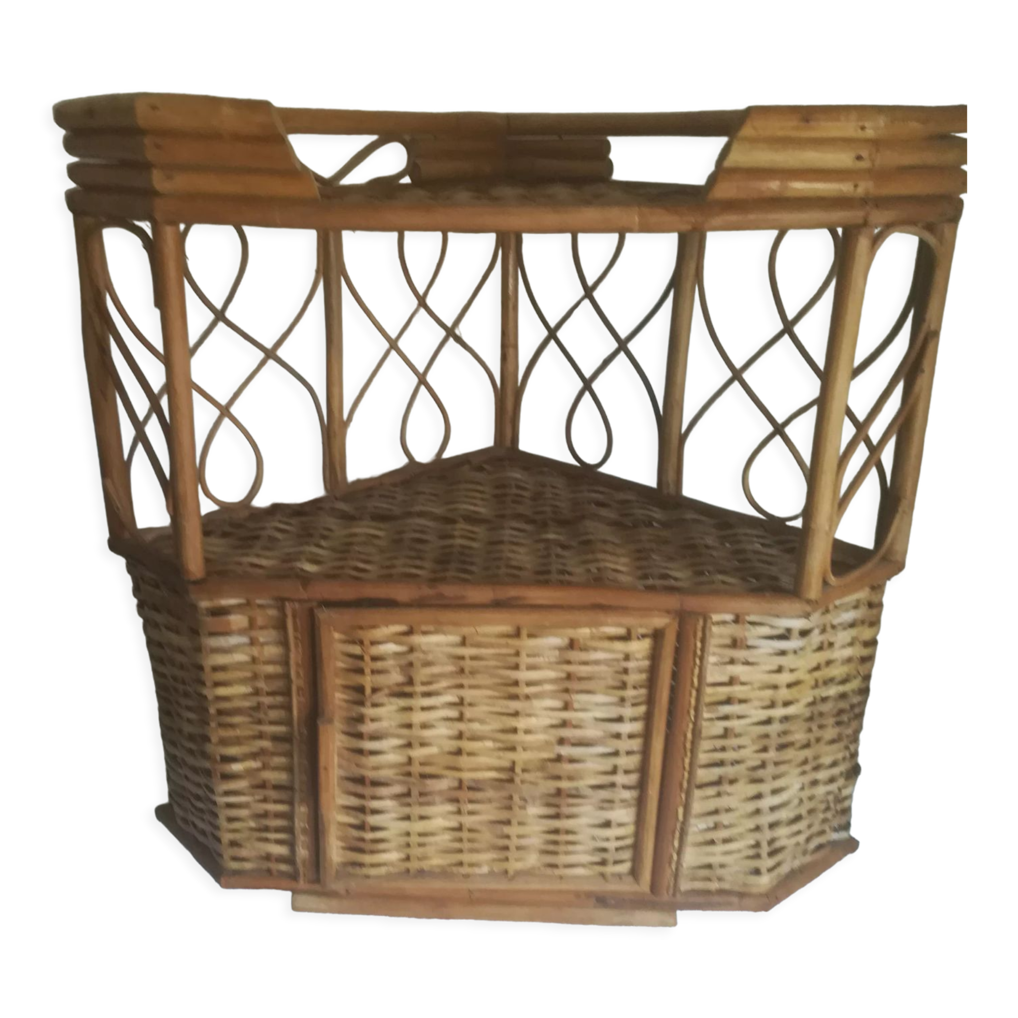 Vintage corner rattan shelf