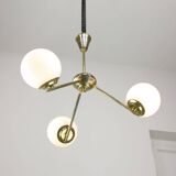 Lustre Art Déco en laiton et opaline italien