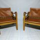 Pair of safari leather armchairs 50s