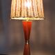 1960s Parker Knoll wooden table lamp with wicker shade, Britain