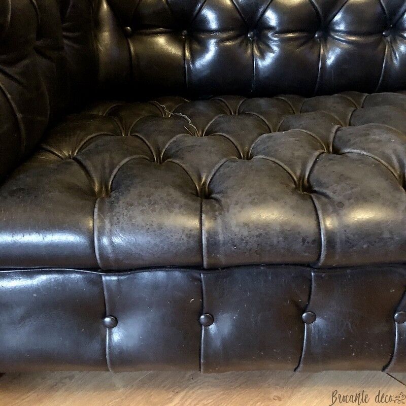 Chesterfield sofa in genuine black leather 3 seats