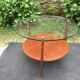 Vintage coffee table round compass legs top in glass and teak wood