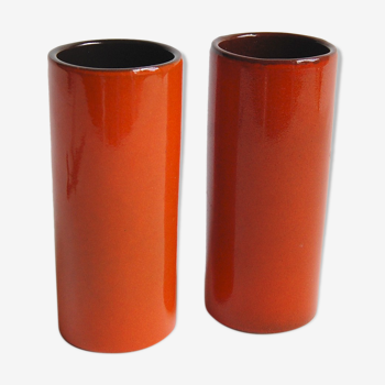 Pair of orange roll vases