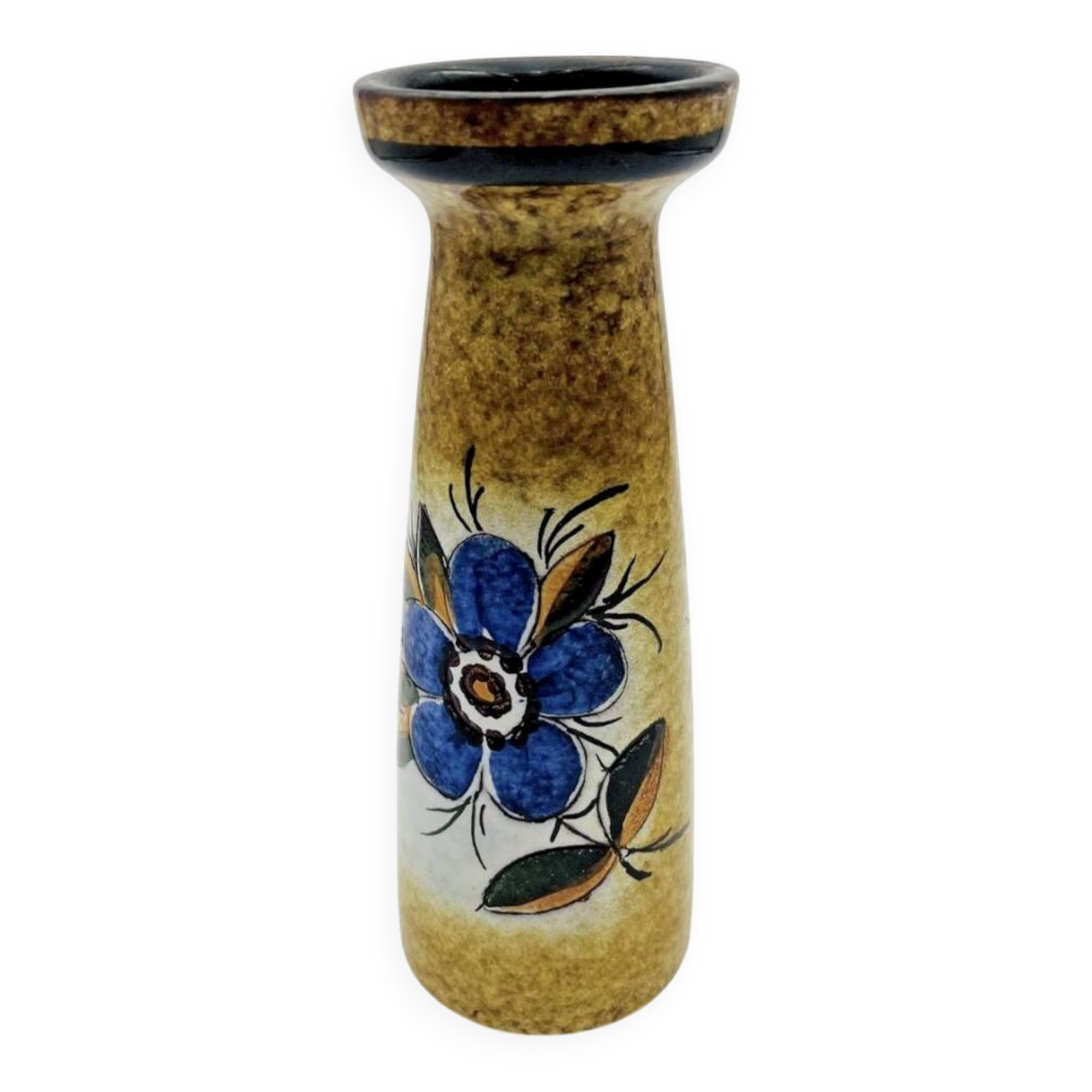 Vase en terre cuite émaillée décor de cordes et fleurs bleues - 661008