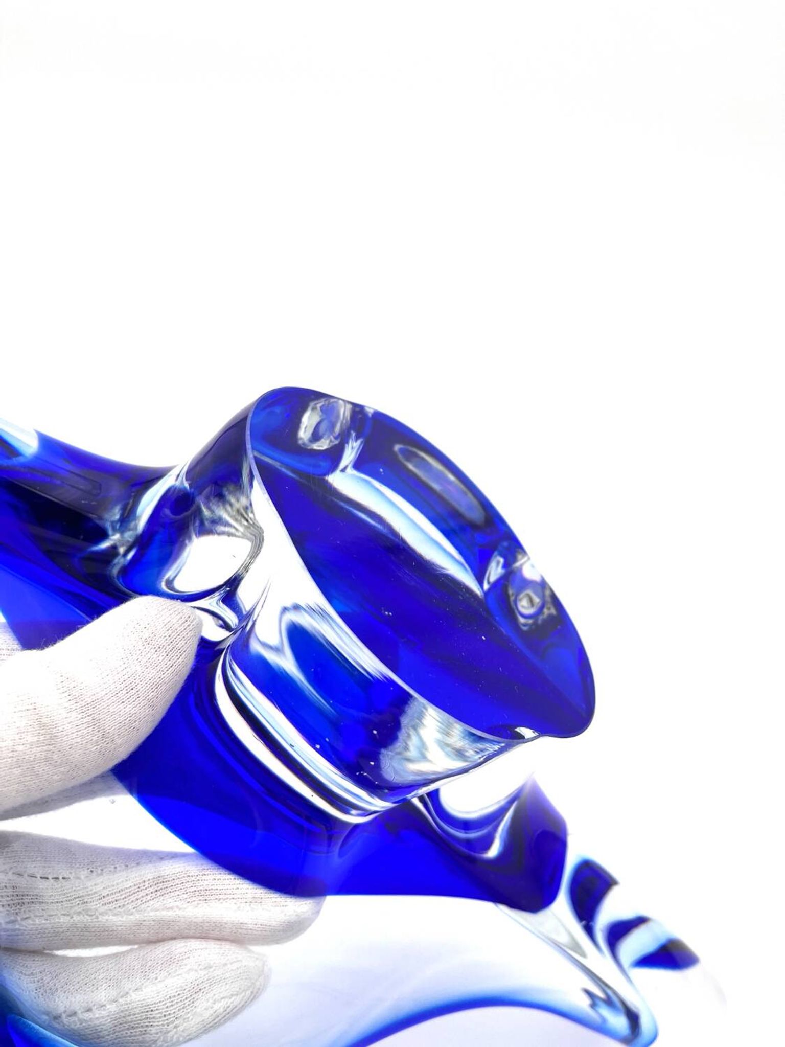 Grande Coupe Hospodka Cristal Bohême Sommerso Liseré Bleu Cobalt