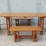Vintage solid pine table and benches