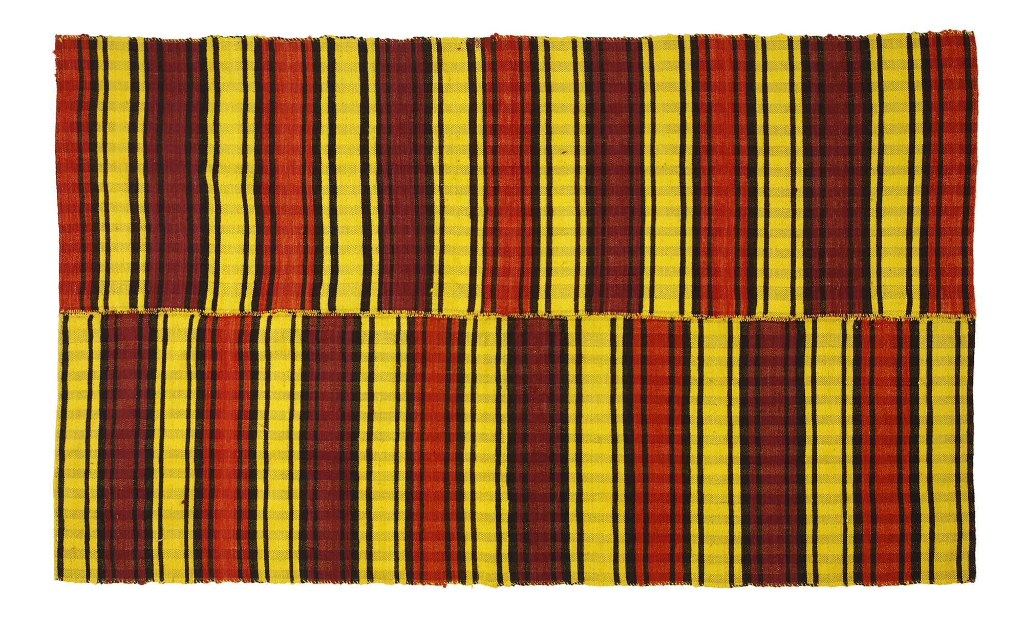 Turkish Vintage Kilim Striped Red and Yellow 208 x 132 cm