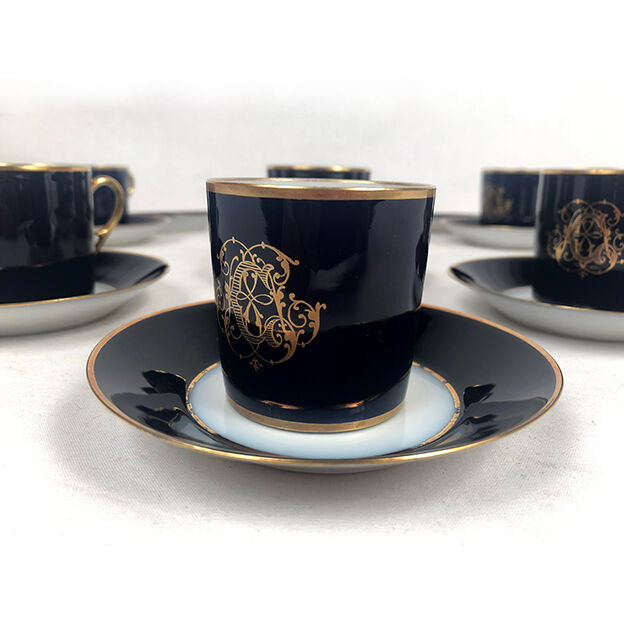 Together, Limoges, Jean Pouyat cups and sub-cups blue oven background