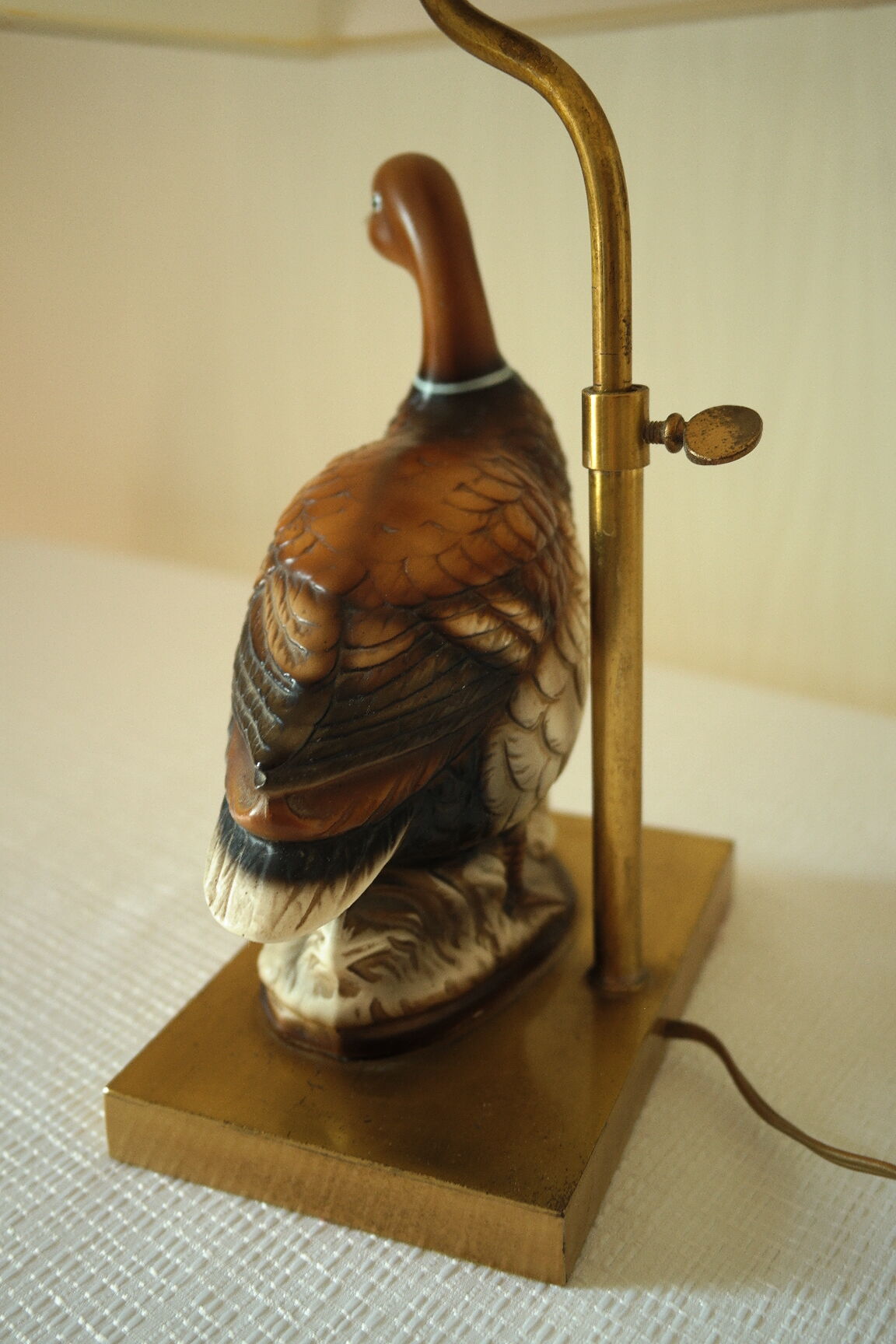 Ceramic duck table lamp and vintage adjustable brass