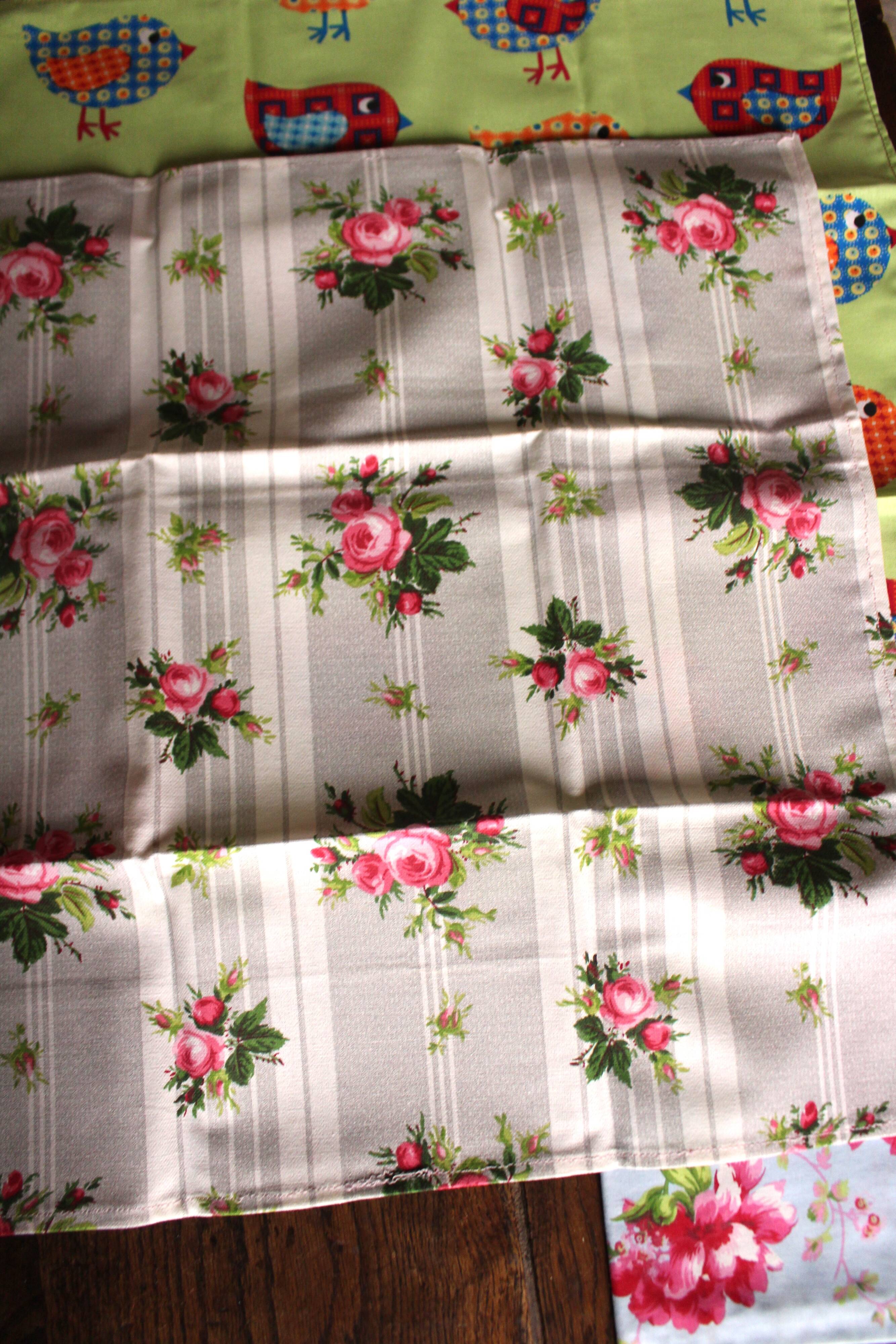 Set of 6 mismatched floral and bird napkins