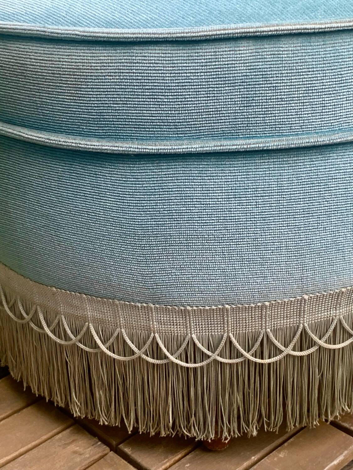 Pair of vintage blue velvet upholstered toad armchairs from the 1970s