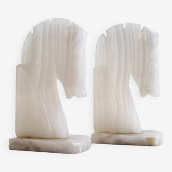 Pair of onyx horse bookends 1970