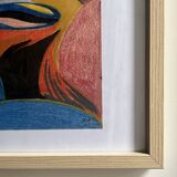 Vintage cubist still life pastel under glass and signed from 1967.