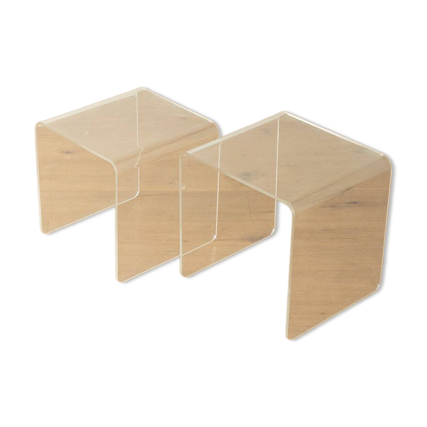 Tables d'appoint minimalistes en verre acrylique transparent, style Space Age, années 1970, ensemble de 2.