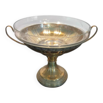Art Deco brass cup and its engraved saucer.