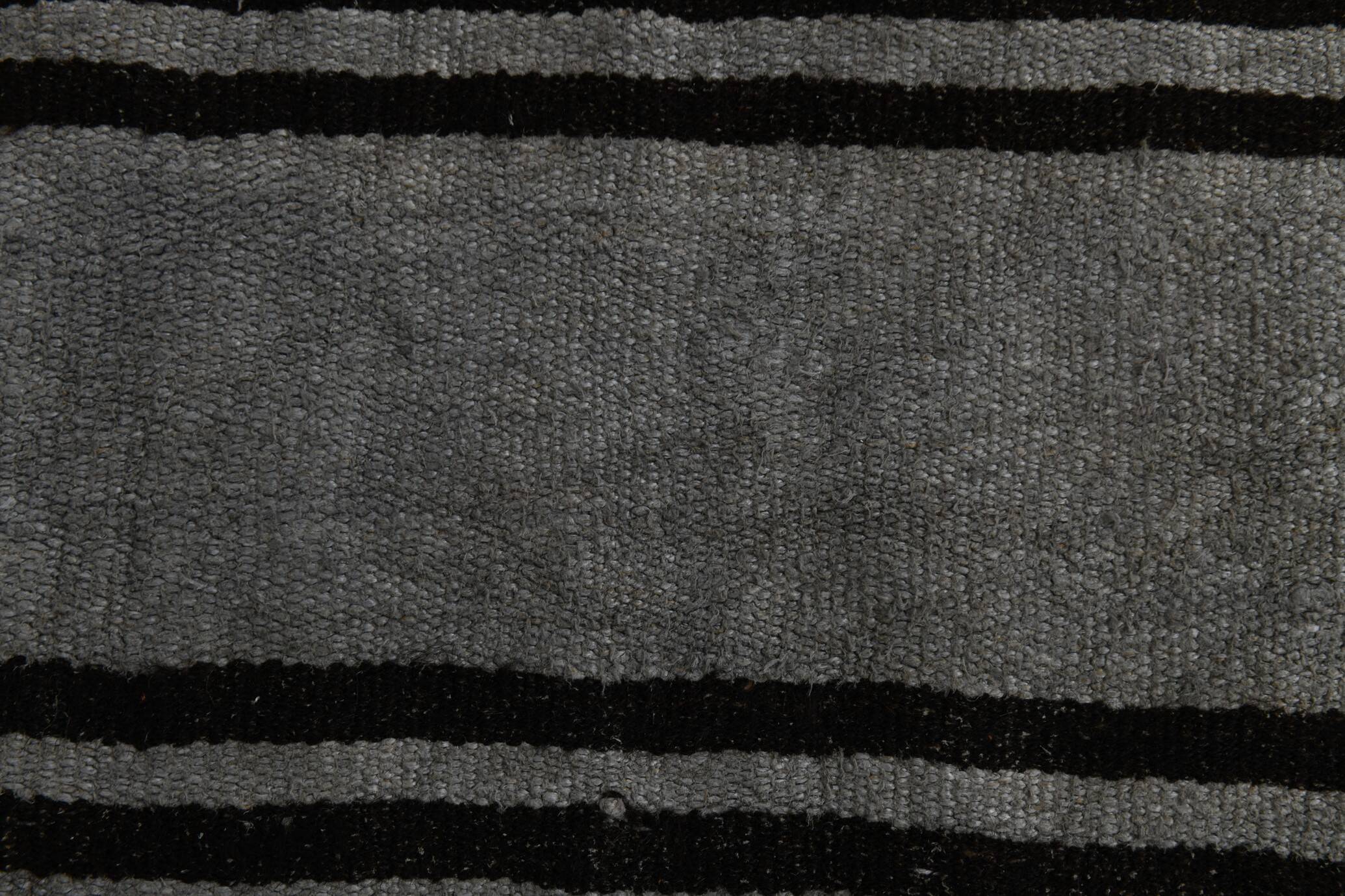 5x7 Vintage Striped Gray & Black Handmade Kilim Rug, 163x227Cm
