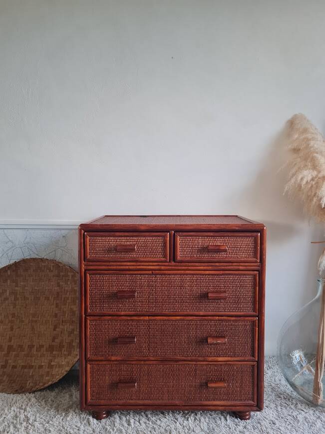 Vintage rattan chest of drawers circa 1960s