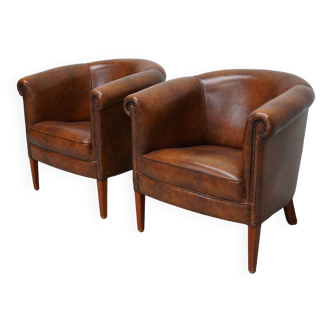 Vintage dutch cognac colored leather club chair, set of 2