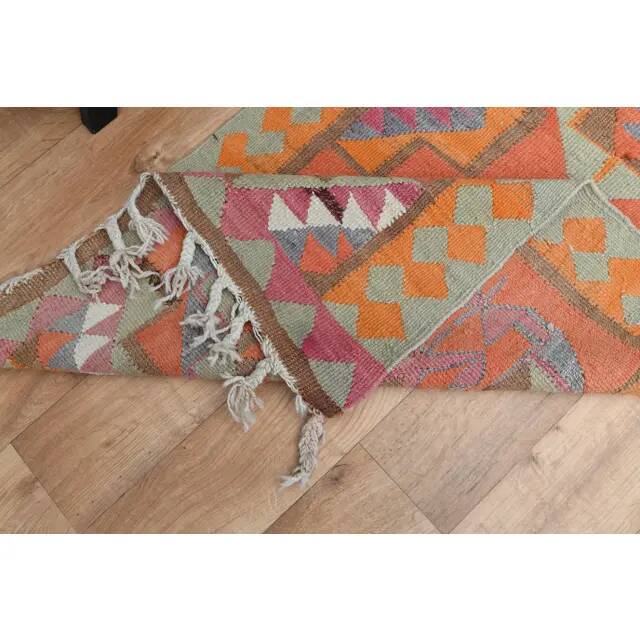 1970s Turkish Oushak Handmade Wool Cotton Orange Area Rug 91x305