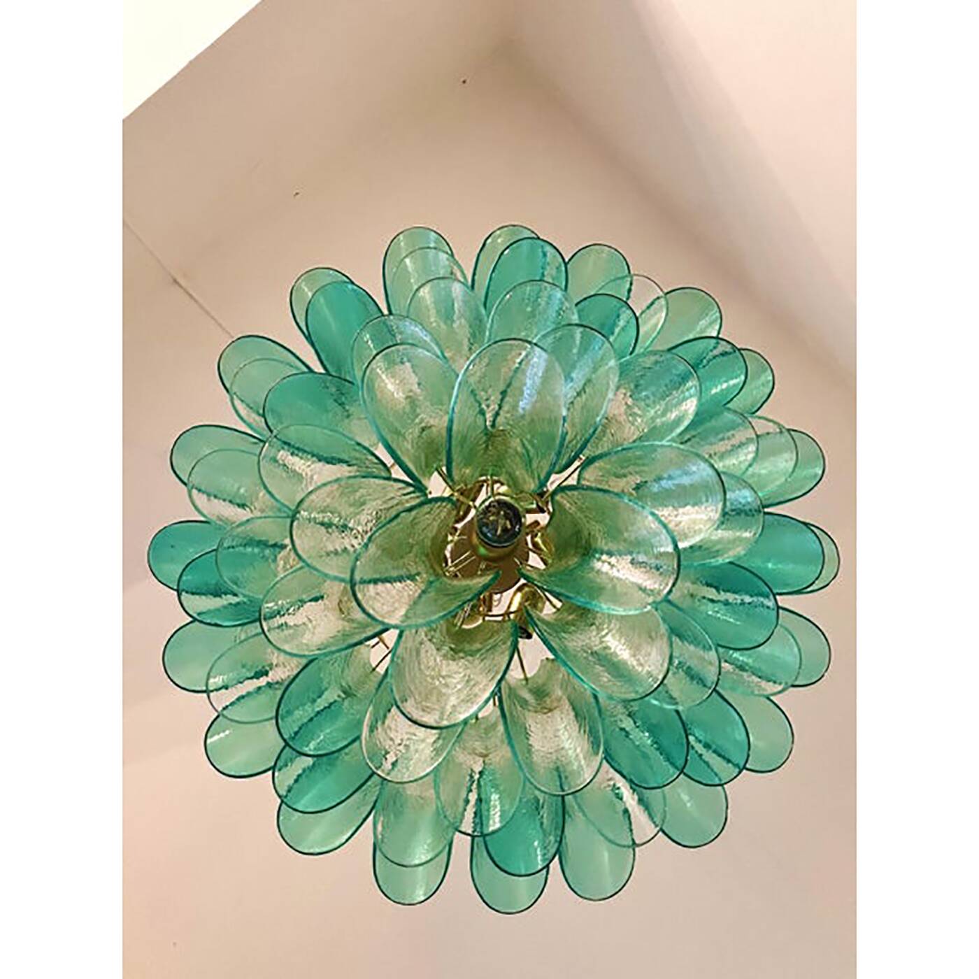 Mid-Century Modern Style Green-Wather "Sella" Petali Chandelier in Mazzega