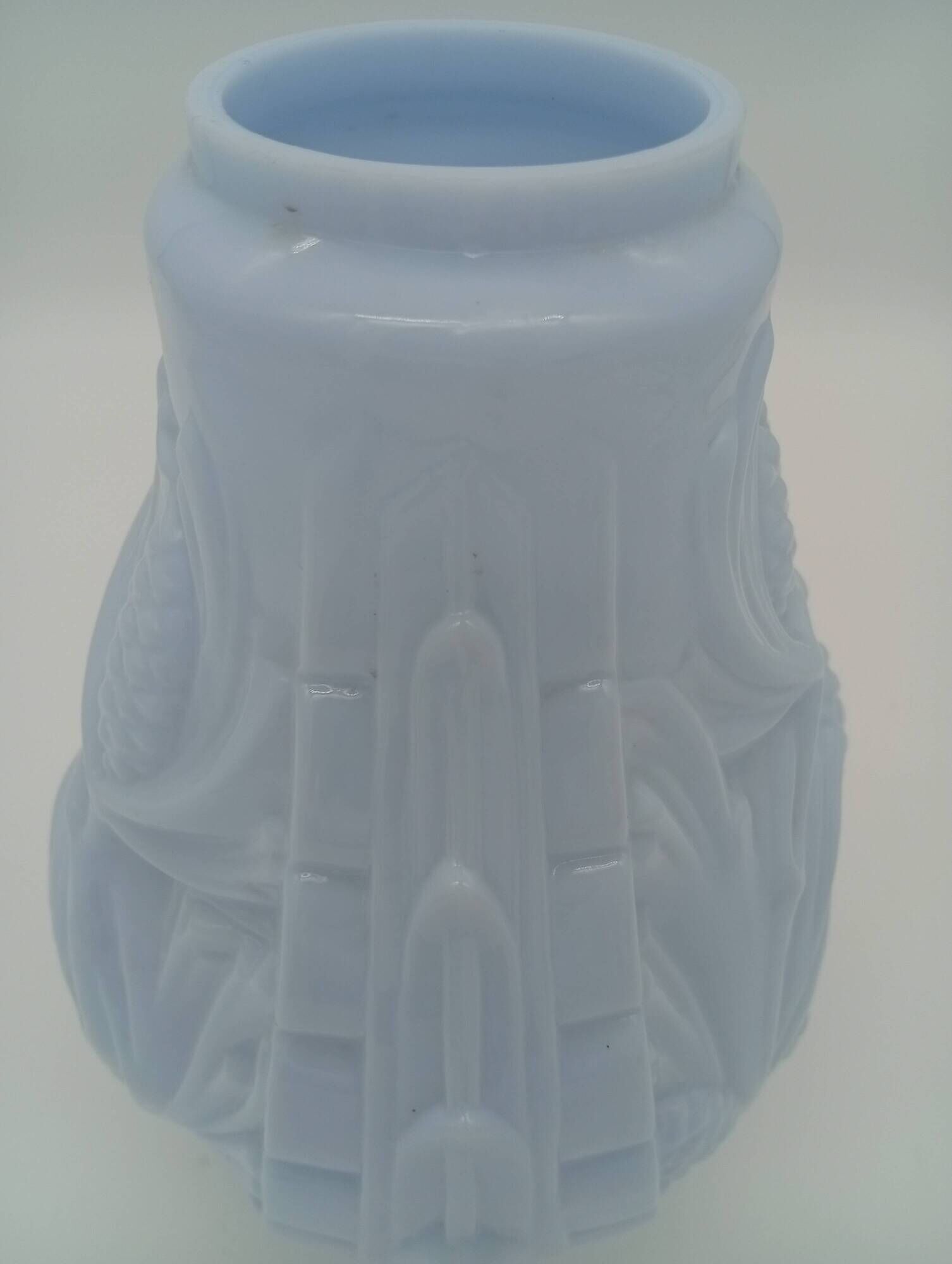 Art Deco Opaline Vase Blue Pastel Glass Pine Cone Decoration France 1930s