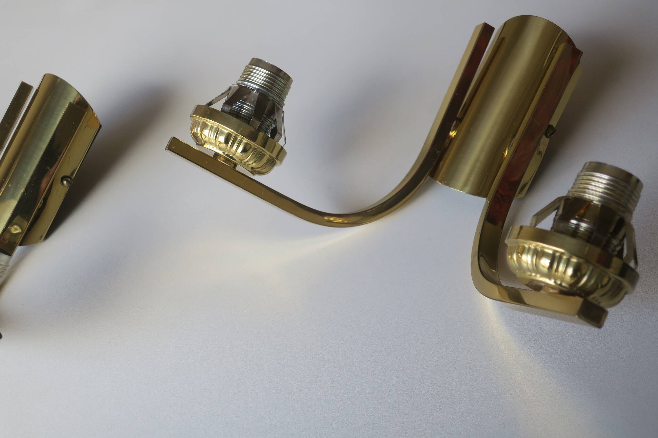 Vintage pair of brass and glass double wall lights, 1970s