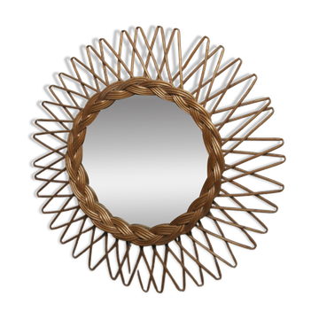 Miroir rotin soleil 1960