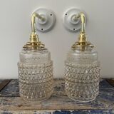 Pair of vintage electrified glass wall lamps
