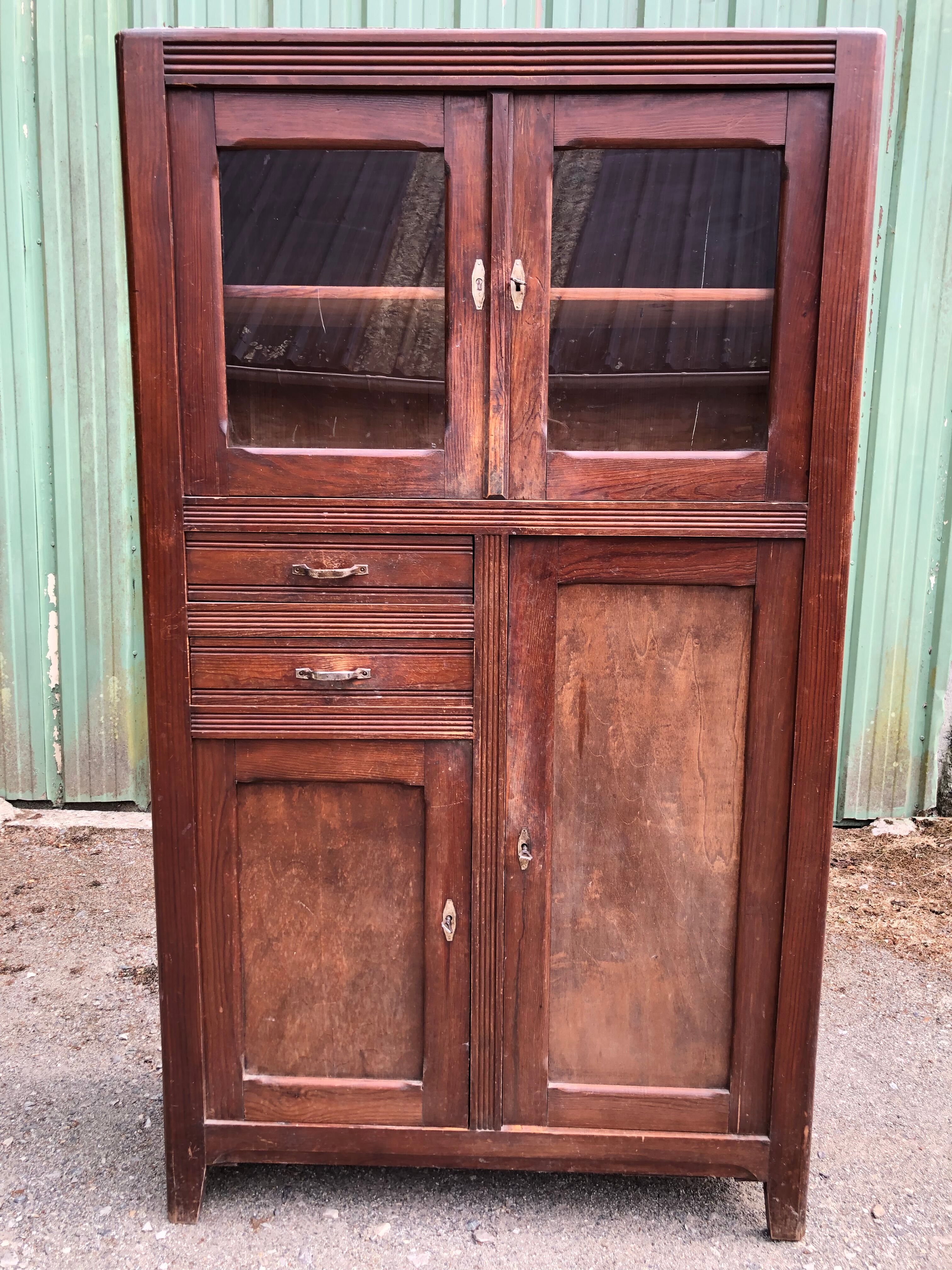 Vintage Parisian pine cabinet.