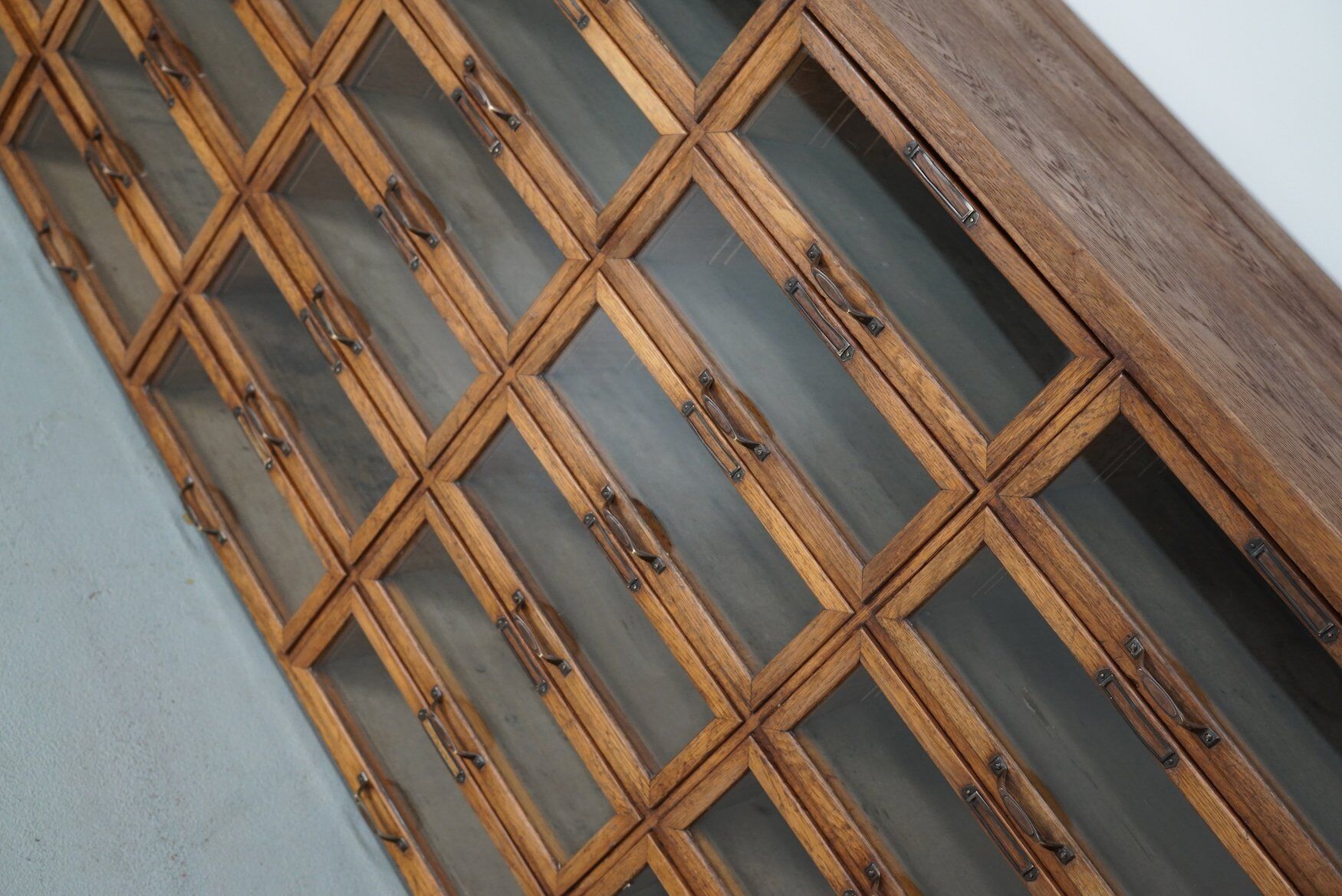 Vintage Dutch oak haberdashery shop cabinet, 1930s