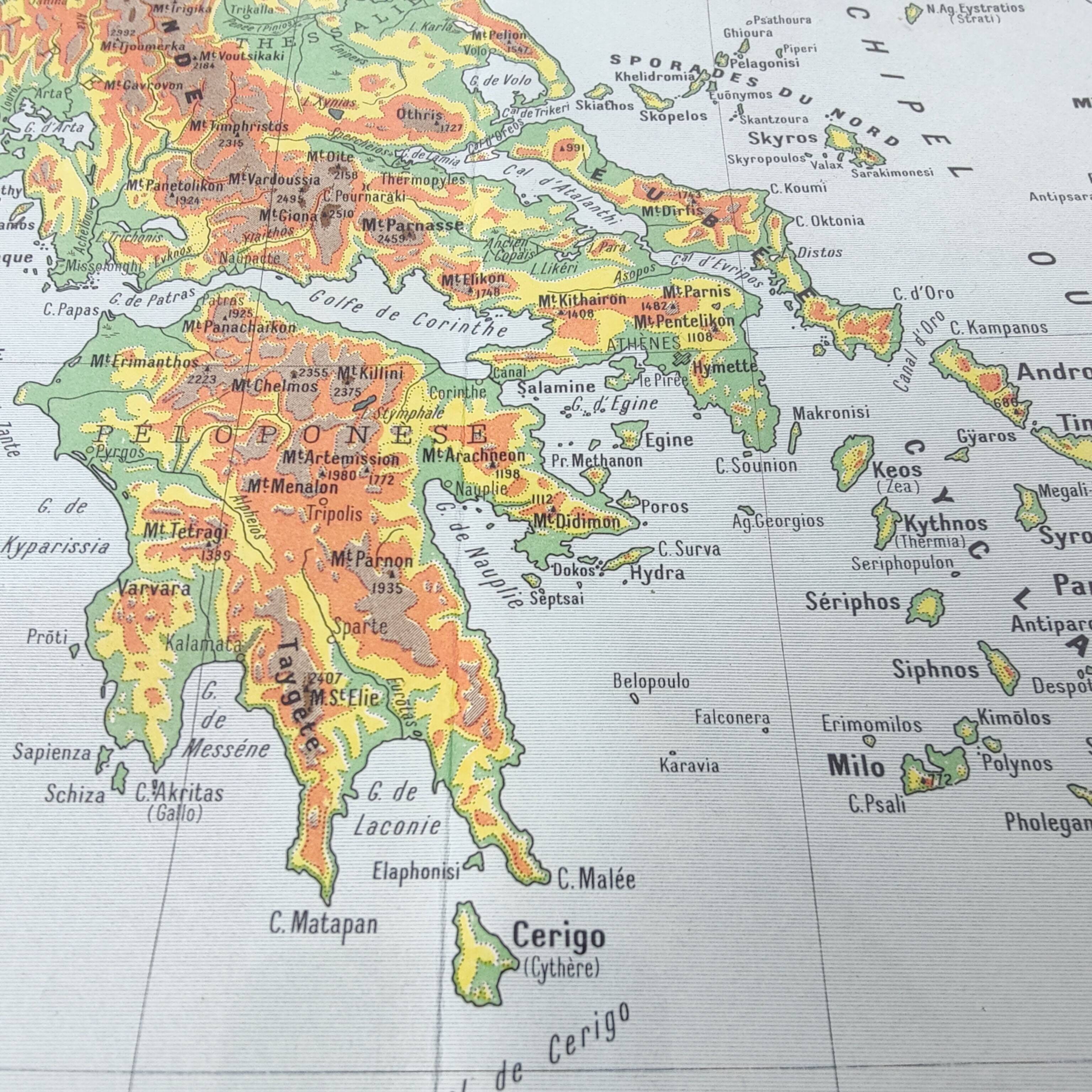 Old map Balkan regions Greece Crete 43x43cm from 1950