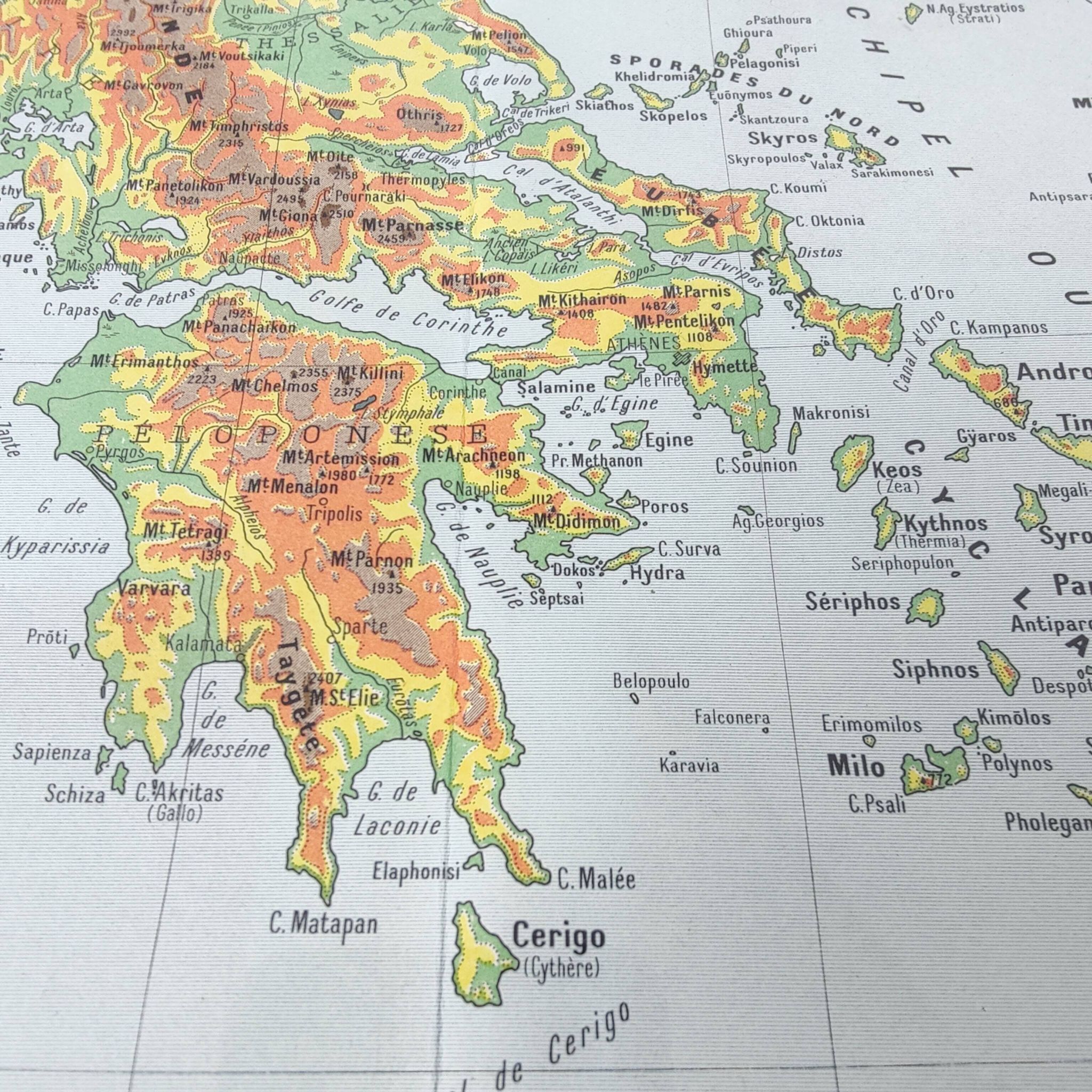 Old map of the Balkan regions Greece Crete 43x43cm from 1950