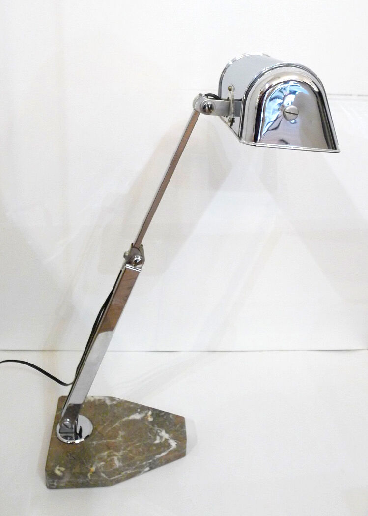 Office Art Deco lamp, chrome metal, & base marble, 1930 s