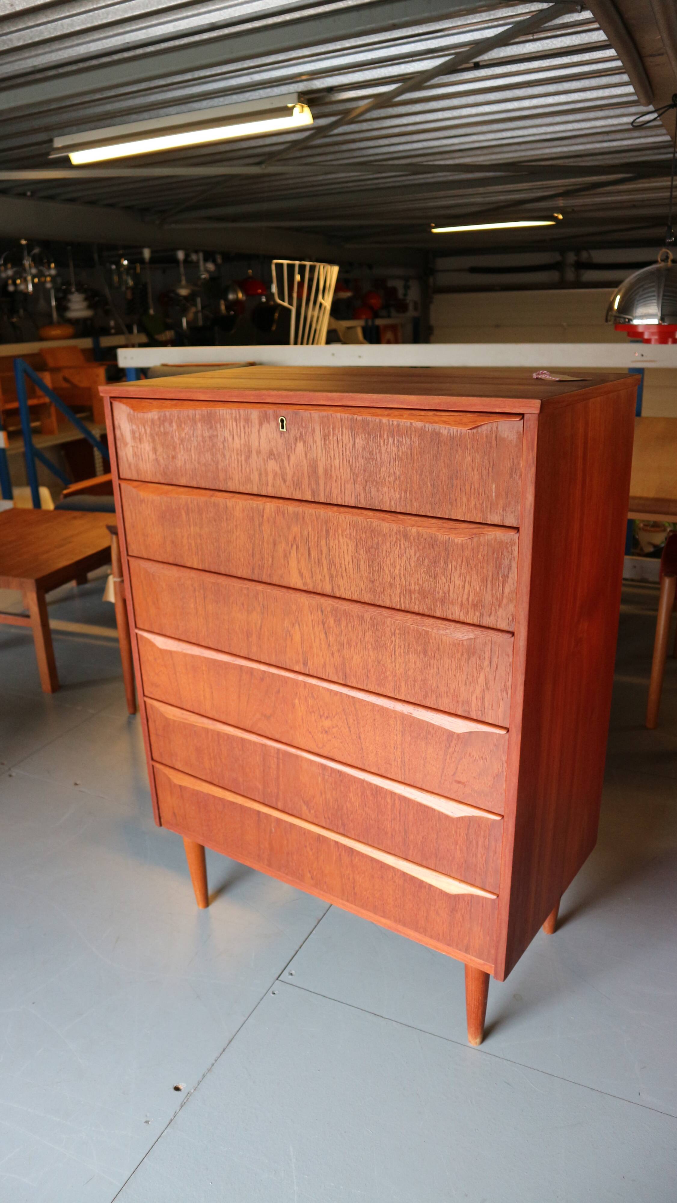 Mid-Century Modern Danish Chest of Six Drawers, Tallboy in Teak, Denmark, 1960