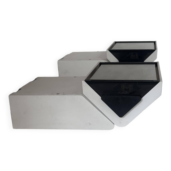Paire applique orientable vintage, métal laqué noir et blanc, LITA France 1970