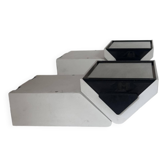 Pair of vintage adjustable wall lights, black and white lacquered metal, LITA France 1970