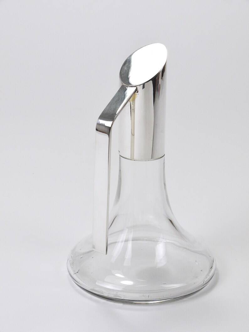 Riedel Mesa Elegant Silver & Crystal Carafe, Decanter, Pitcher, Italy, 1980s