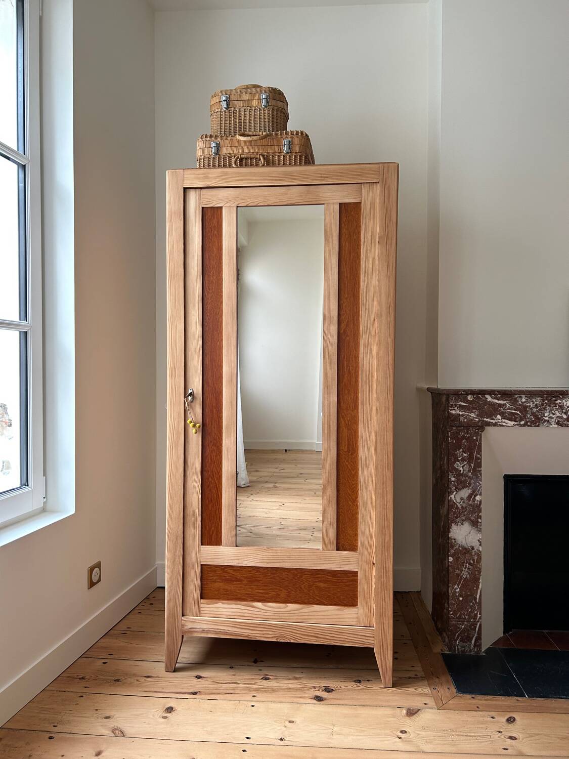 Vintage raw wood cabinet