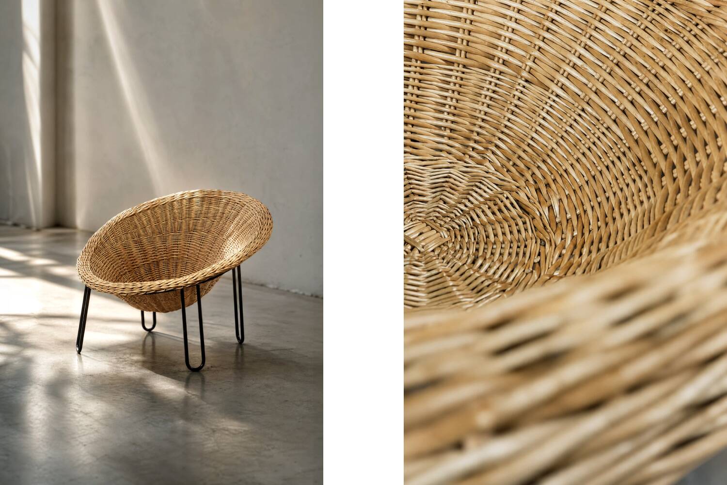 Vintage Mid-Century Italian Modern Boho Rattan Spherical Bowl Chair, 1950s