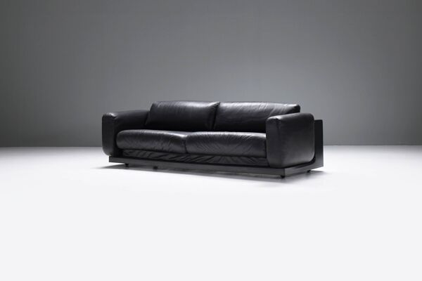 Rare canapé lounge vintage Gradual en cuir noir par Cini Boeri pour Knoll